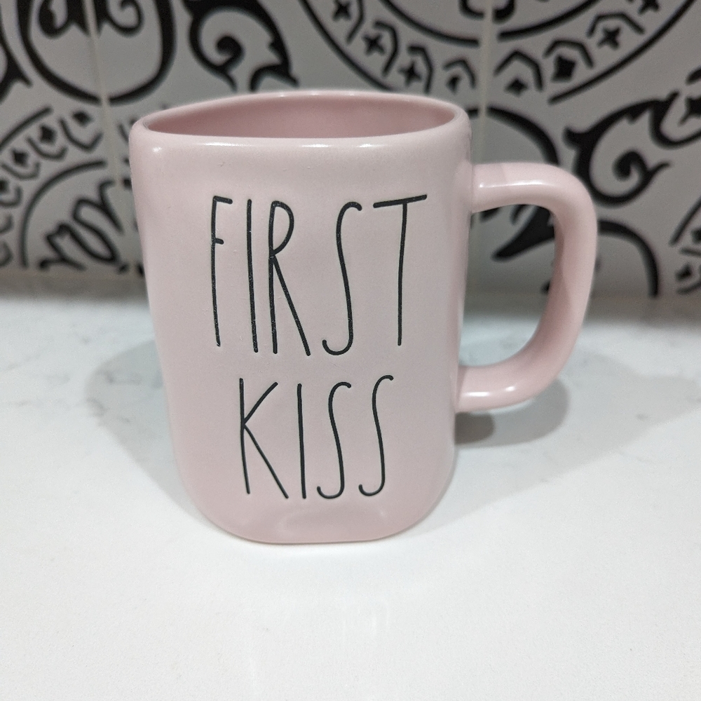 New Rae Dunn Pink “First Kiss” Artisan Farmhouse Coffee Mug Valentine’s Day